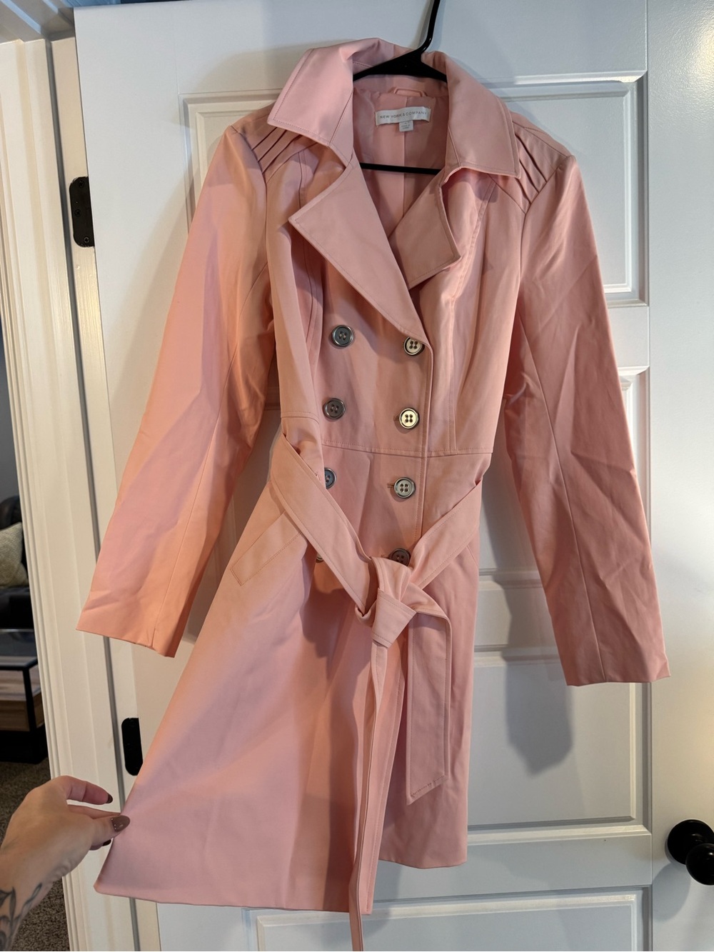 New York & Company Light Pink Double-Breasted Trench Coat